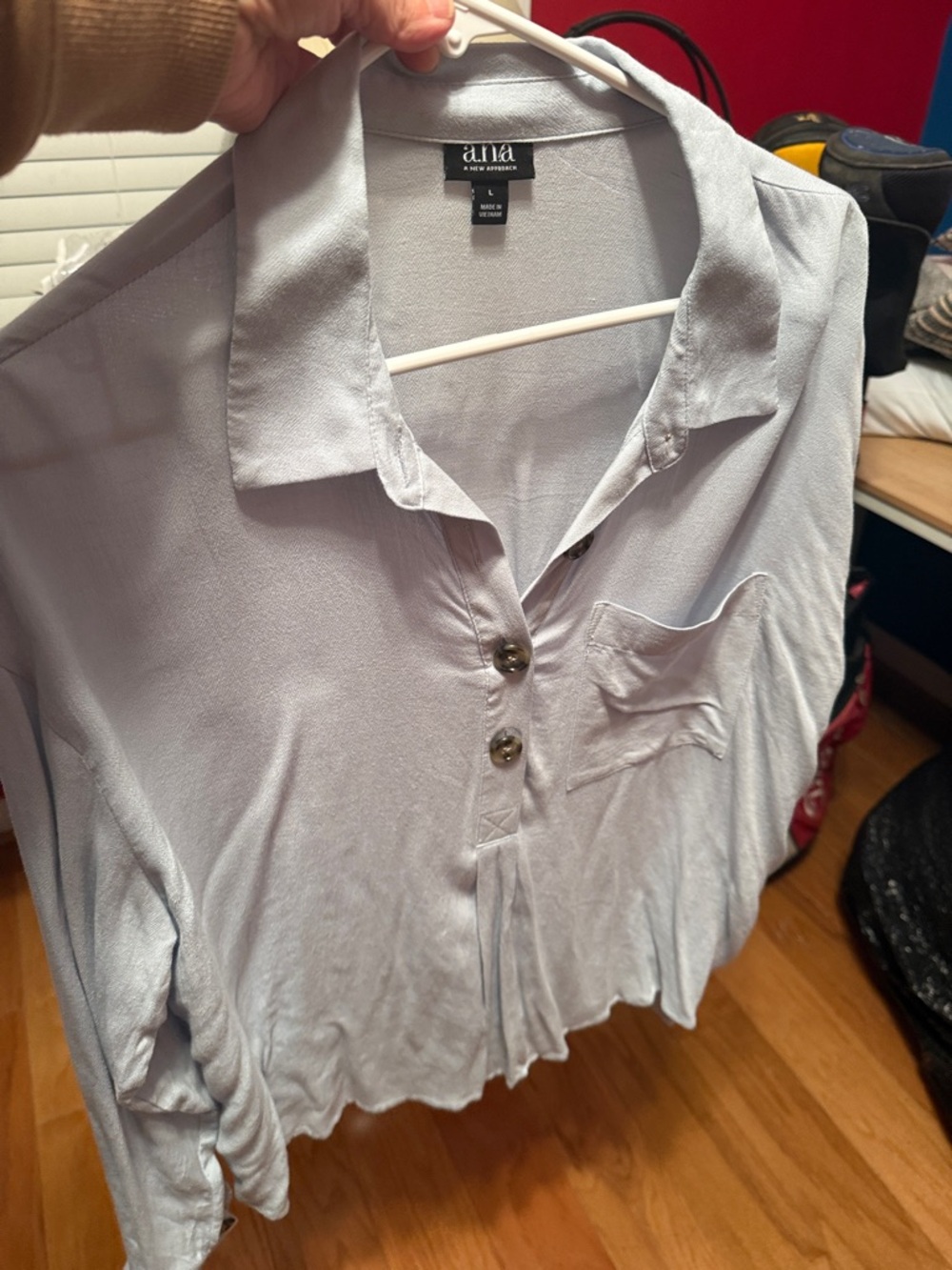 Anna Light Lavender Button-Front Collared Women’s Top